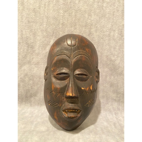 Vintage African Tribal Art Wood Carved Face Wall Mask Home Decor Display - Picture 1 of 7